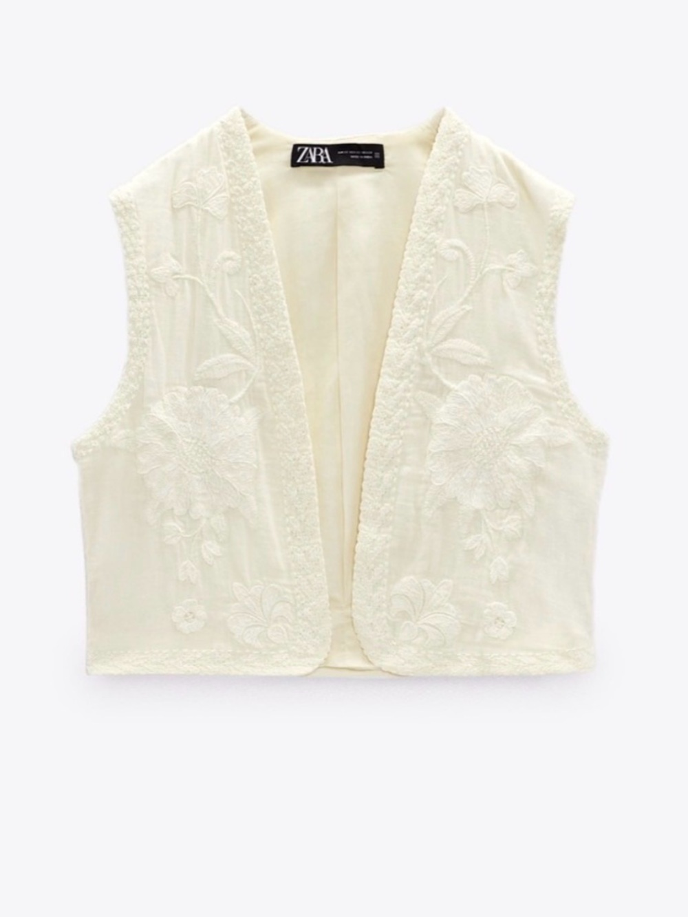 ZARA CREAM EMBROIDERED VEST Sz L